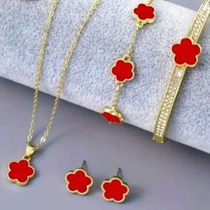 4 PC. Set Lucky Charm Red Necklace 2 Bracelets Earrings Set NWOT